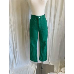 ZARA Women's Straight Jeans Cropped Cutoff High Rise Pocket Green Size 2